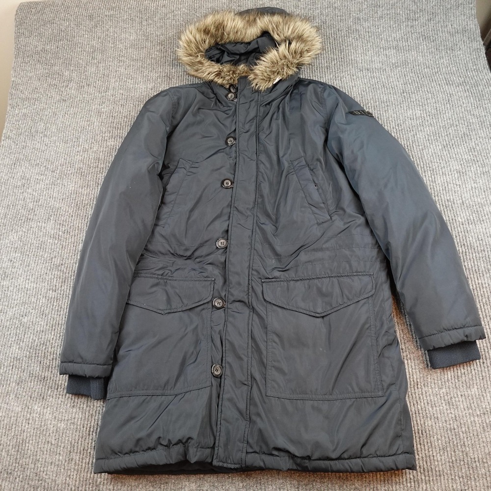 Diesel Coat Mens Large Blue Parka Hooded Faux Fur Insulated Long Type N.78
